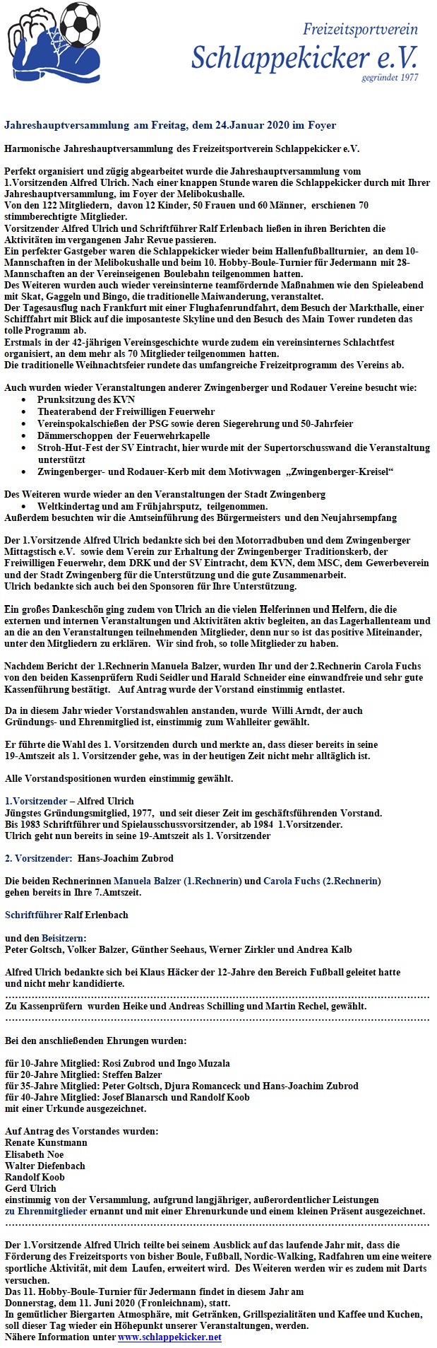 Bericht JHV 2020