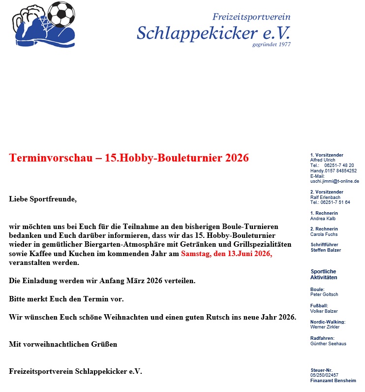 Boule Terminvorschau 2026